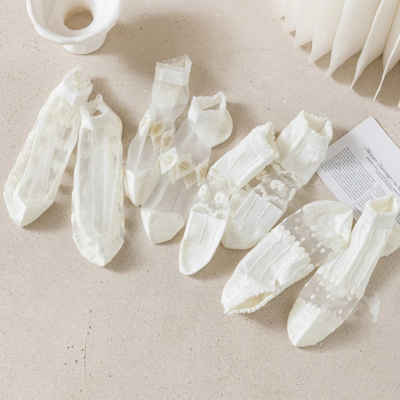 5 Pairs/Lot Summer Short Women White Socks Low Tube Cool Socks Set Cute Print Ankle Foot Cover Fashion New Kawaii Sock