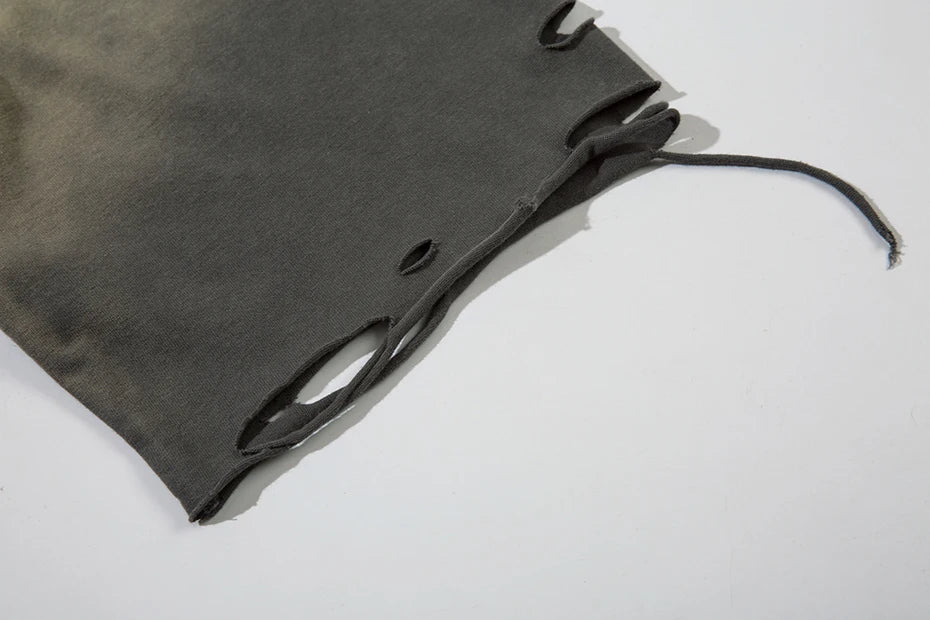 Distressed Ripped T Shirts Metal Star Tee Emrboidery Vintage Loose Tshirt 2025 Men Harajuku Streetwear Oversized Hip Hop T-shirt