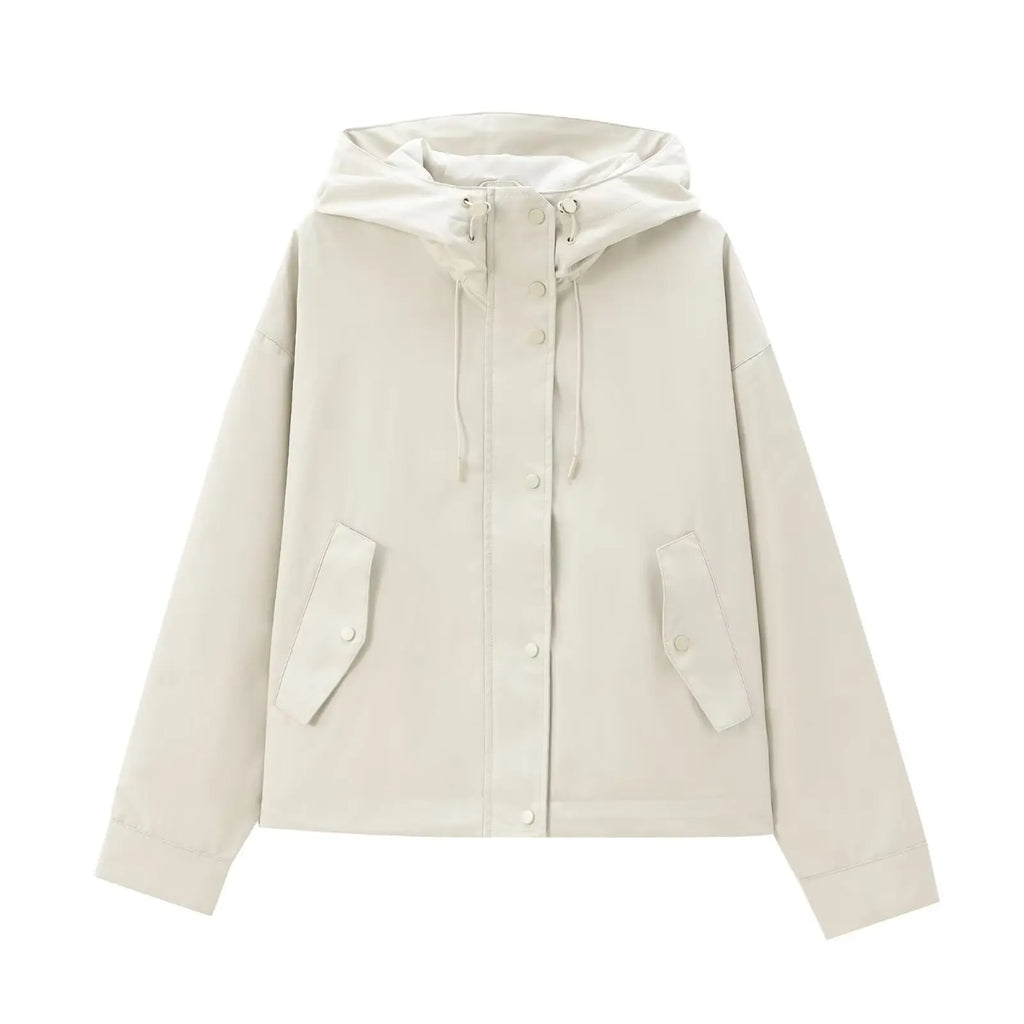 DUOPERI Women Fashion Spring Autumn Solid Jacket with Hat Long Sleeves Female Chic Lady Casual Outfits