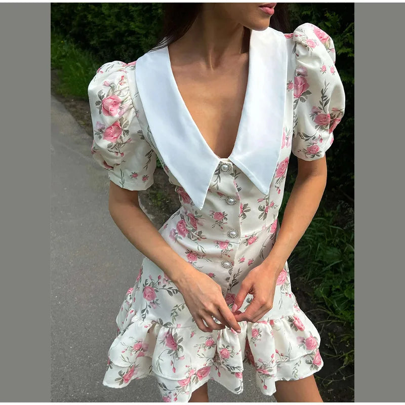 Chic Flower Print A-line Maxi Dress Women Elegant High Waist Strapless Backless Slim Vestidos 2025 Lady Summer Vacation Robes