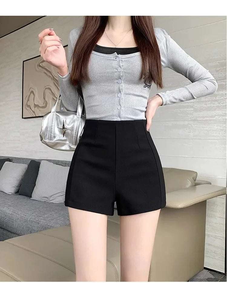 Women's High-waisted Petite Black Outer Wear Shorts 2024 Summer New Style Lost Underwear Cheeky Curvy Hot Pants