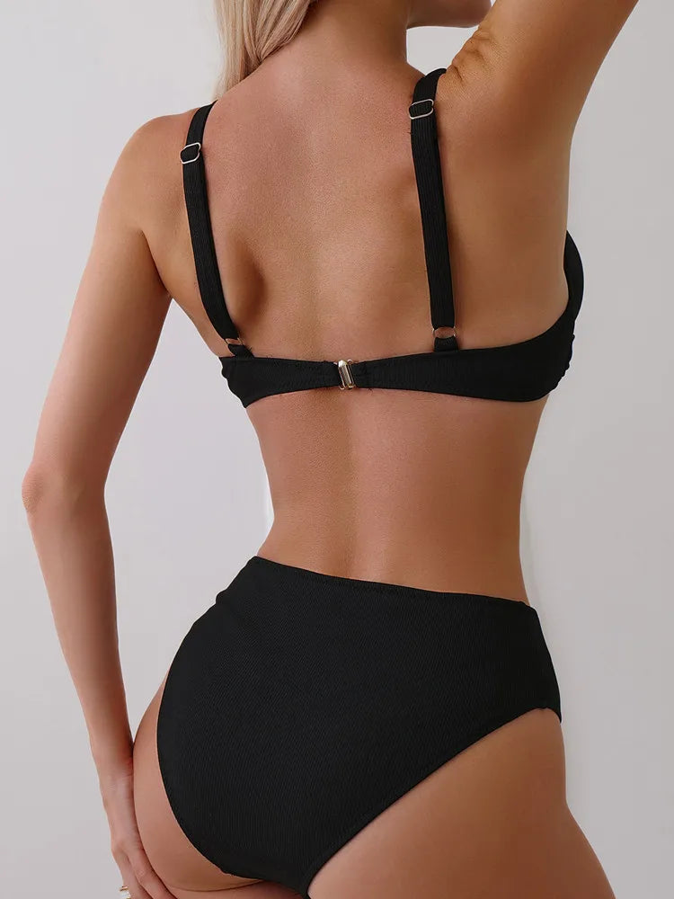 Sexy Bikini Set Women's Swimsuit 2025 Swimwear Woman Two-Piece Swimsuit Solid Bathing Suit Beach Swimming Suit Vacation Monokini