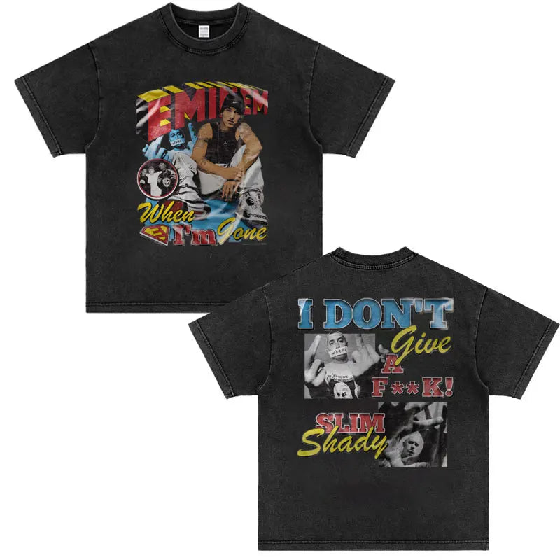 Rapper Eminem Vintage Wash T-shirts Men Women's Streetwear Oversized Short Sleeves T Shirts Hip Hop Harajuku Washable T-shirt
