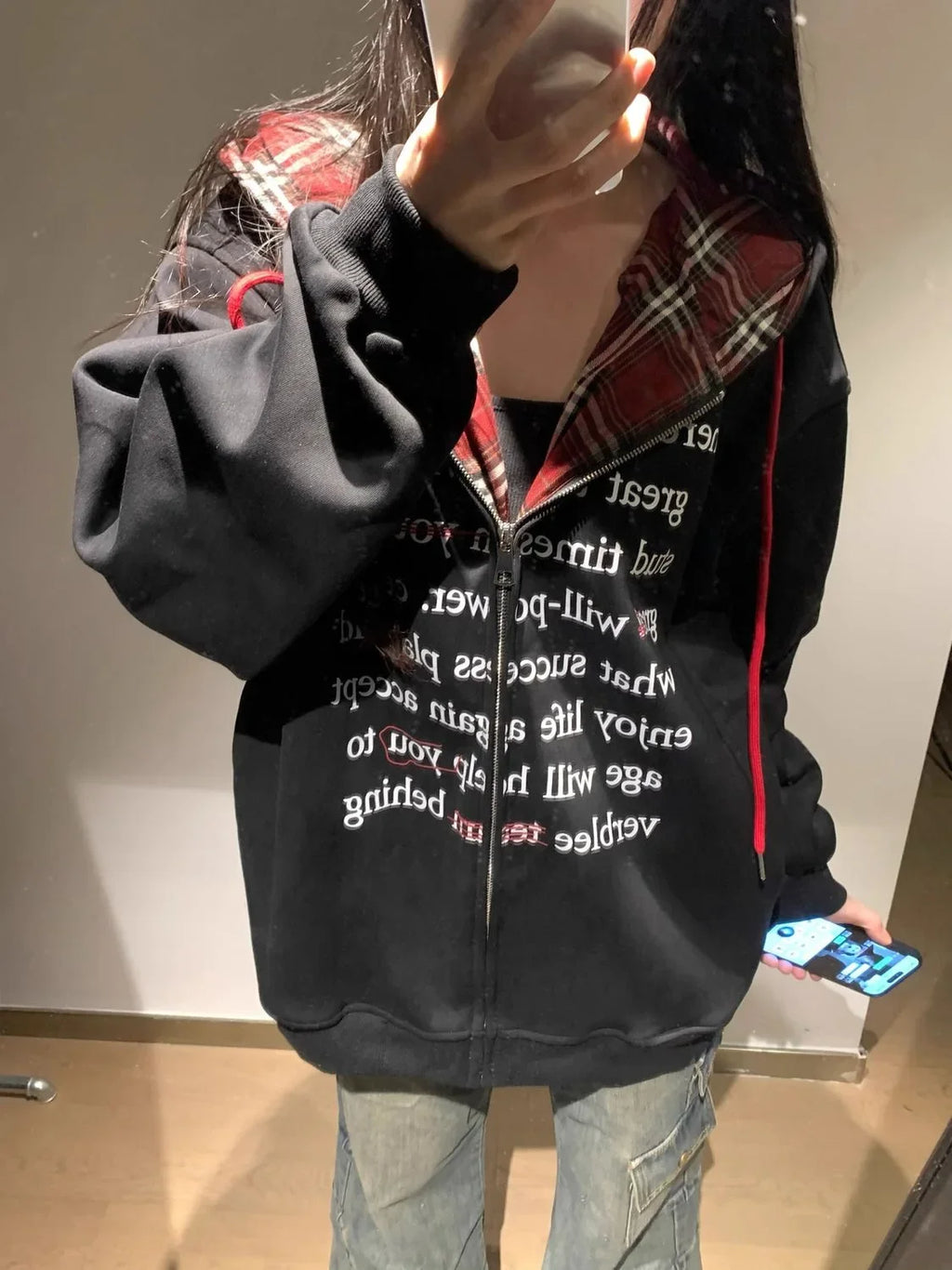 Hua Cotton Blend Milk Silk Hoodie Zipper Couple Jacket Retro Letter Patchwork Hat Sweatshirt 280g Vintage Style Women's Clothing