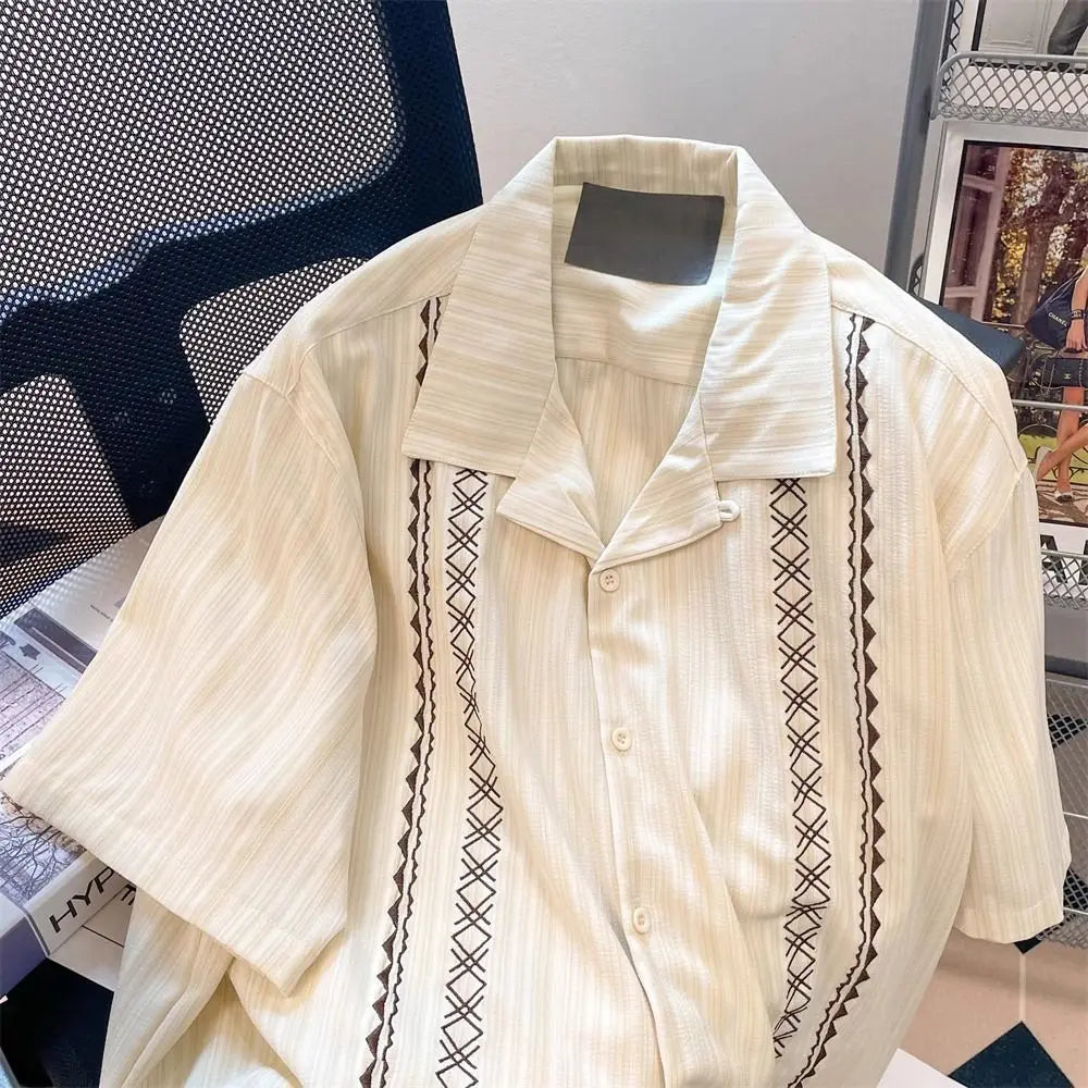 Summer High Street Men and Women Trendy Personalized Collar Shirt Couple Loose Hip Hop Harajuku Casual Short Sleeve Top y2k