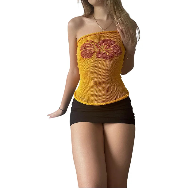 Sexy Hot Girl Tank Top Women Clothes Street Fashion Vintage Sleeveless Print Y2k Tops Knitted Tube Top Womens Tops