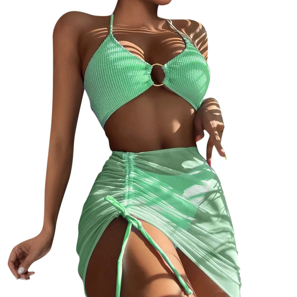 Women'S Summer Beach Swimwear Bikini Cover Up Four Piece Sexy Mesh Cover Up Three Pointed Bikini Swimsuit Fashion Beachwear