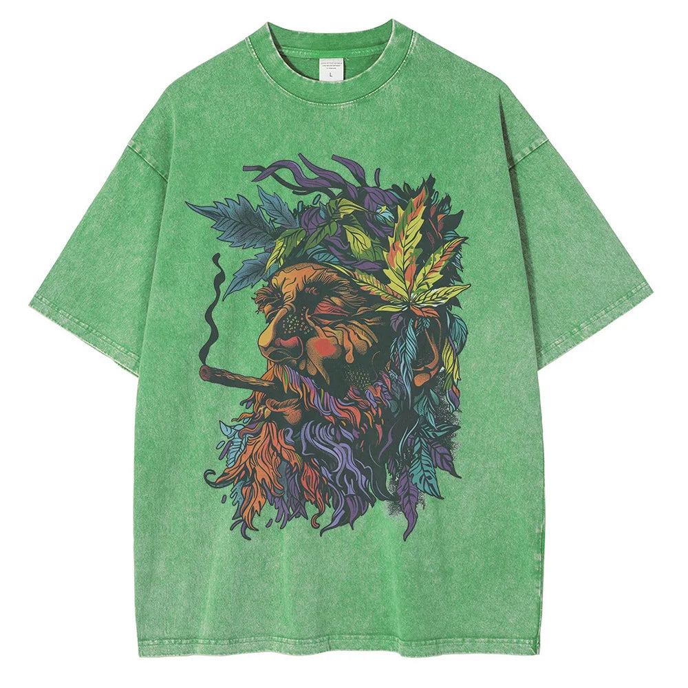 230GSM Pure Cotton Batik Washed Graphic T-shirts Psychedelic Hippie Printed T-shirt Drop Shoulder Vintage Oversized T-shirt