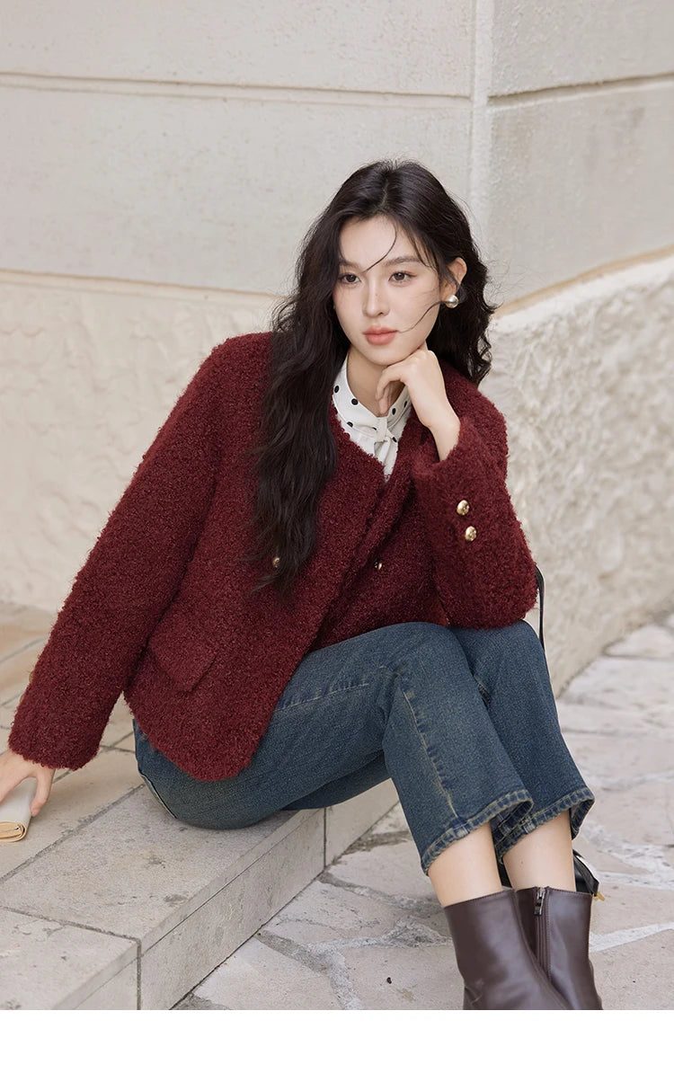 MISHOW Wave Point Long Sleeve Brushed Blouse Rabbit Ear Collar 2024 Winter Women Clothes Temperament Thickened Shirts MXD56X1697