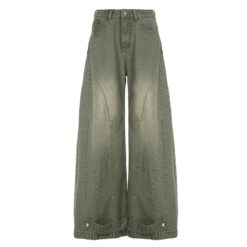 Retro Fashion Old-segmented Denim Cargo Pants Low Waist Loose American Street Harajuku Casual Jeans Women Unisex Wide-leg Pants