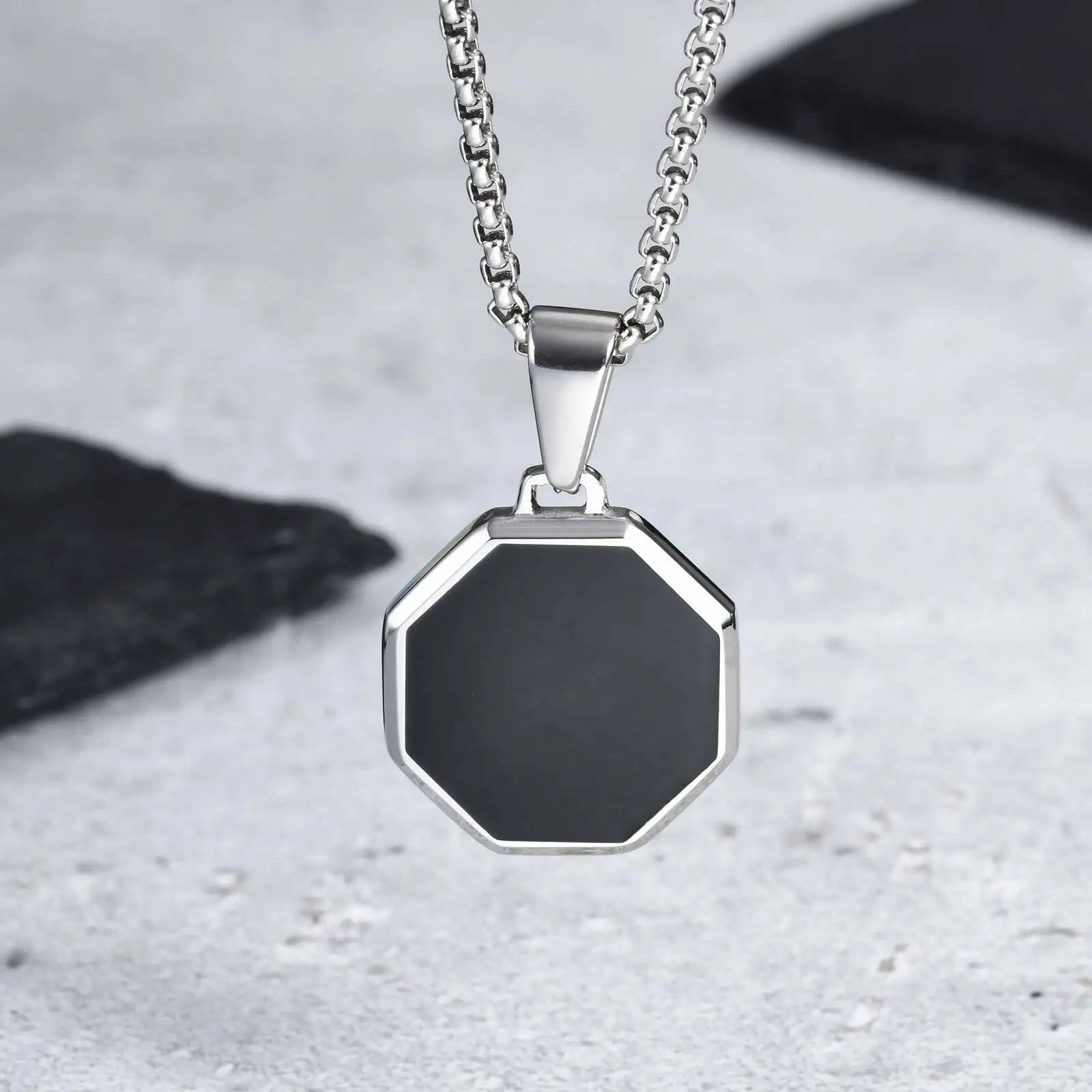 Casual Black Enamel Necklaces for Men,Waterproof Stainless Steel Square Pendant Necklace,Simple Fashion Male Collar Jewelry Gift