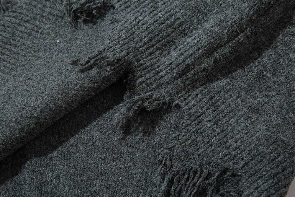 Half Zipper Frayed Hem Ripped Solid Knitted Sweaters Mens and Womens Autumn Baggy Pullover Sweater Oversized Loose Clothes