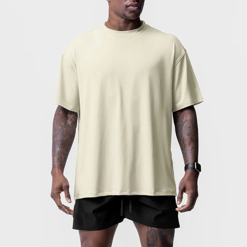 Men's Summer Casual Loose Oversized T-shirt O-Neck Short Sleeve Tee Male Quick Dry Breathable Gym Fitness Undershirt Clothing