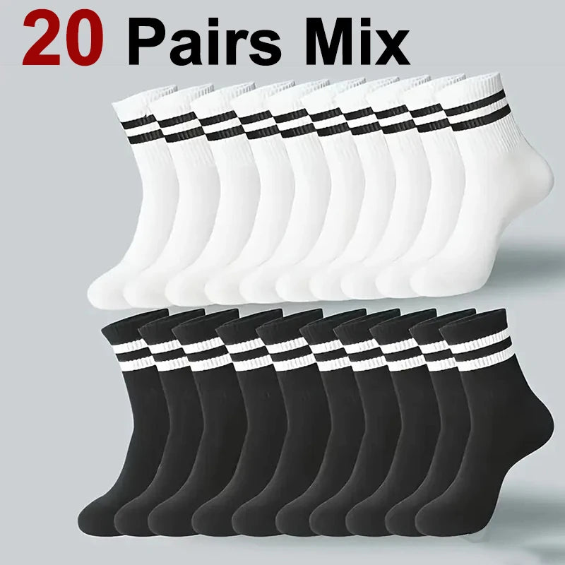 2/6/10/20 Pairs Neutral Striped Round Neck Socks Spring Summer Sweat Absorbing Breathable Solid Color Couple Sports Leisure Sock