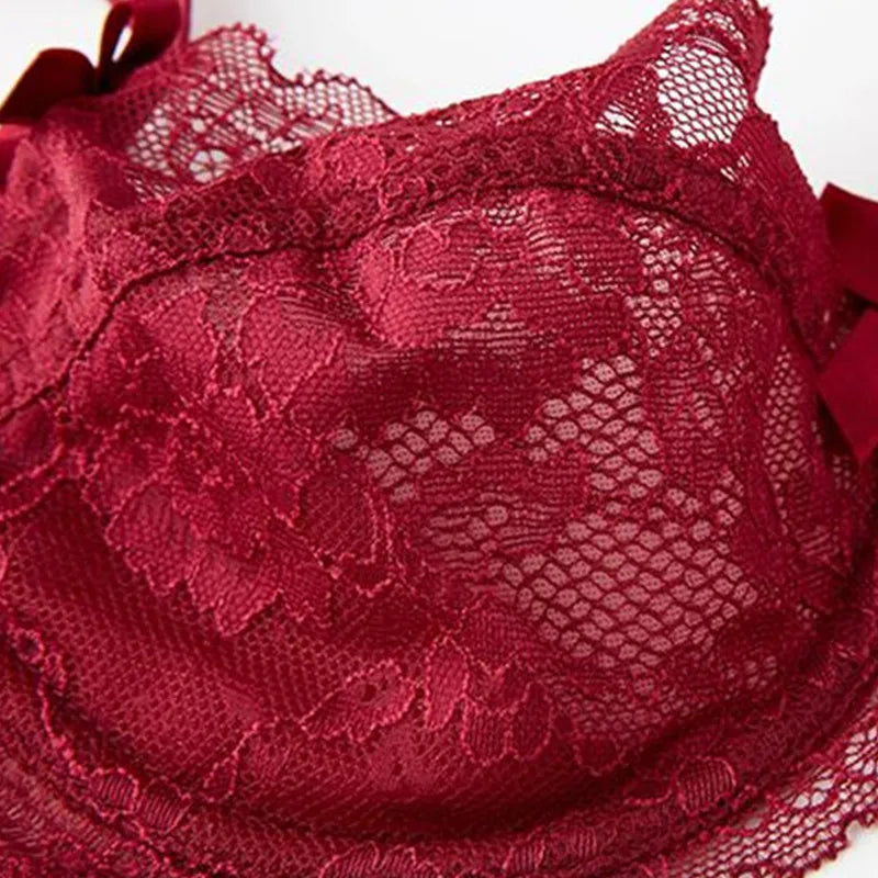 French Sexy Ultra Thin Bra Set Women Red Temptation Underwear Lace Embroidery Breathable Lingerie Romantic Bow Decorative Bras