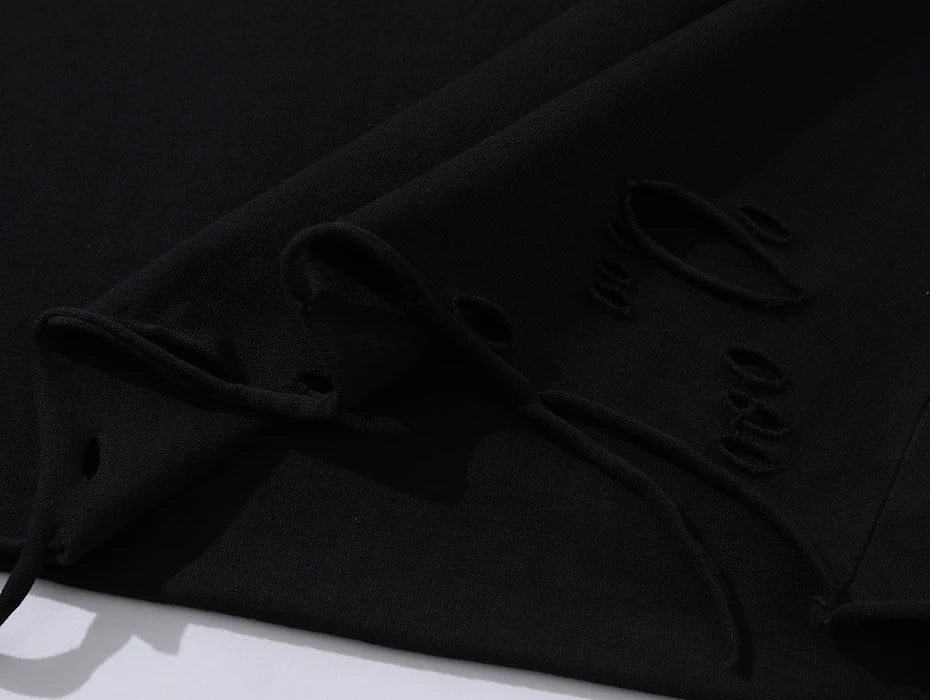 Distressed Ripped T Shirts Metal Star Tee Emrboidery Vintage Loose Tshirt 2025 Men Harajuku Streetwear Oversized Hip Hop T-shirt