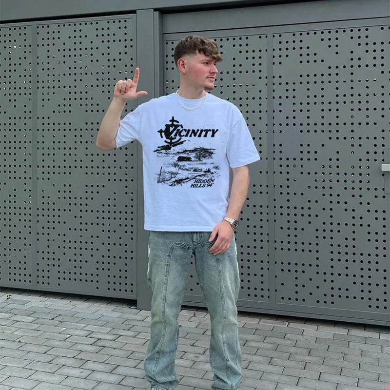 Men T-Shirt Cotton Tee Summer Letter Y2k Streetwear Vintage Aesthetic Harajuku Grunge Korean Fashion Graphic Oversized Clothing