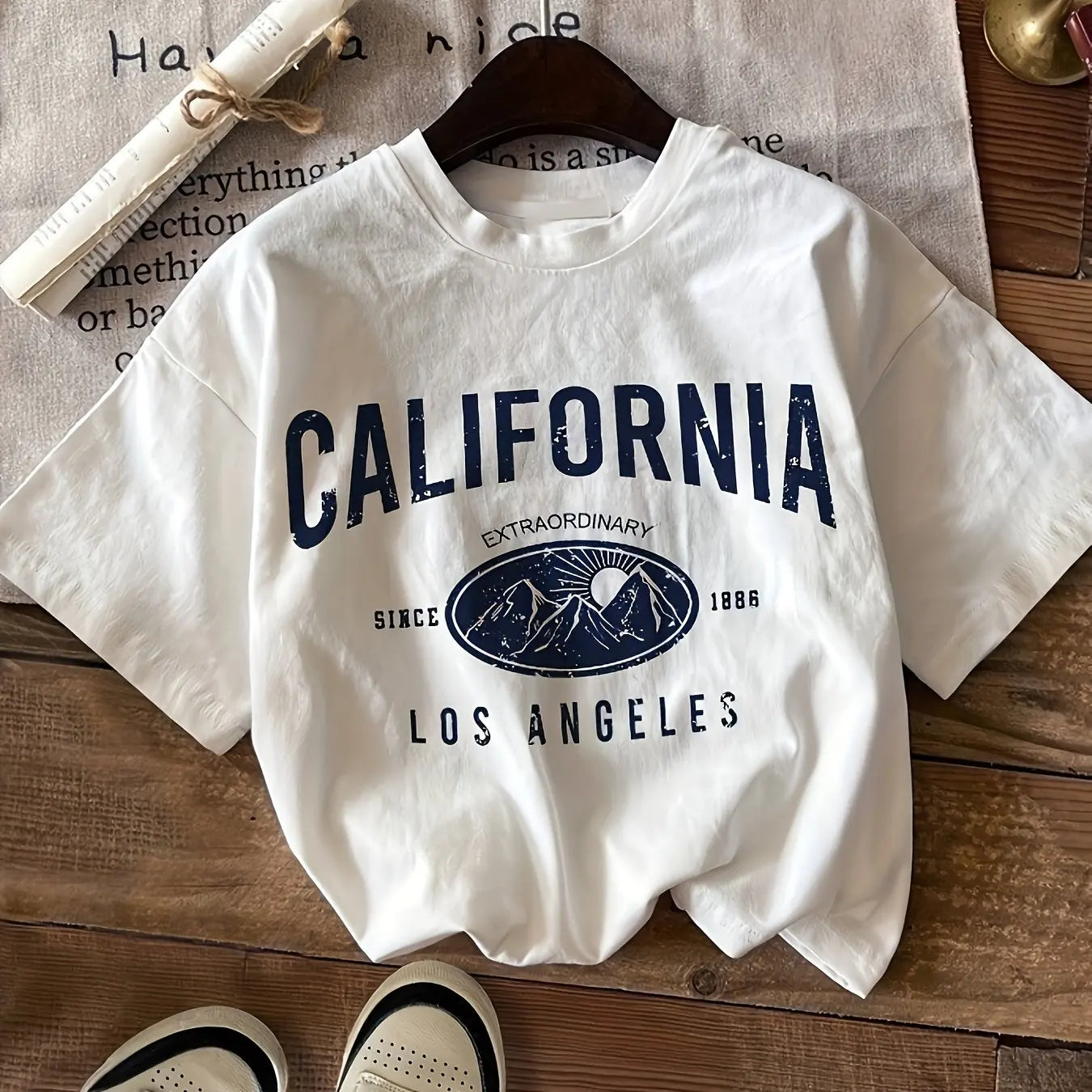 California & Bear Cartoon Print Short Sleeve O-Neck TShirt Spring Summer Top For Women Streetwear Oversized Casual Cotton Tshirt