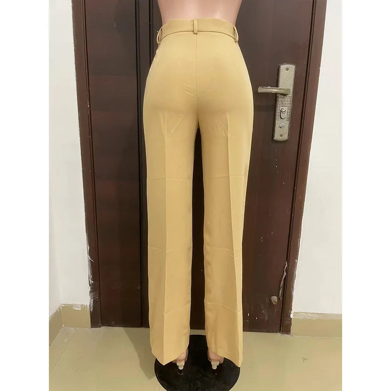 Stigende Wide Leg Straight Dress Pants with Pocket Women Plain Color Business Casual Pants Loose Fit Midi Waist Office Trousers