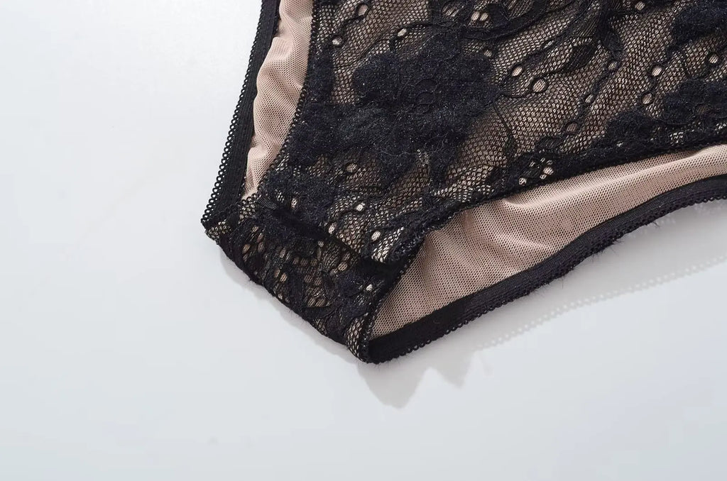 Sexy See Through Lace With Lining Backless Spaghetti Strap Bodysuit Woman Sling Tight Short Jumpsuit Slim fit Rompers Playsuits