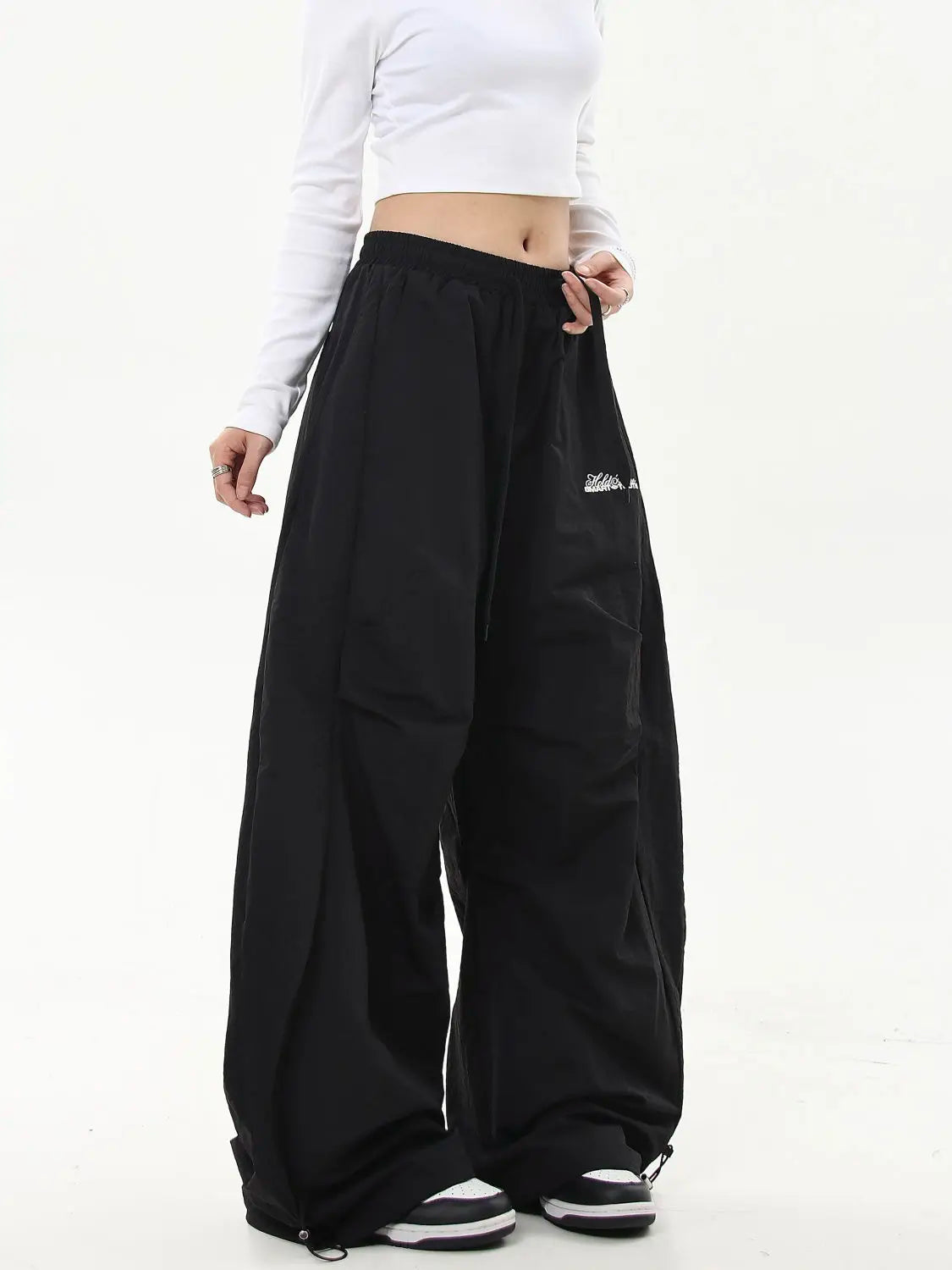 HOUZHOU Oversized Brushed Women Pants Vintage Pleated Wide Leg Trousers Warm Winter Baggy Black Trousers Harajuku Casual Joggers