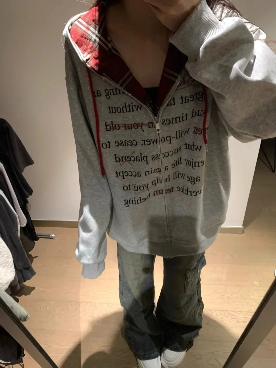 Hua Cotton Blend Milk Silk Hoodie Zipper Couple Jacket Retro Letter Patchwork Hat Sweatshirt 280g Vintage Style Women's Clothing