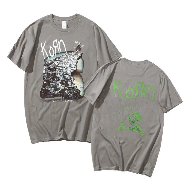 Rock Band Korn Ftl 25 Follow The Leader Graphic T Shirt Men Women Gothic Casual Oversized Tees Male T-shirts Mens Vintage Tshirt