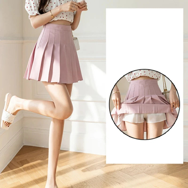 White Women Pleated Skirts Summer High Waist Zipper Girls Dancing JK Mini Skirts Black Fashion Student A Line Faldas 2024