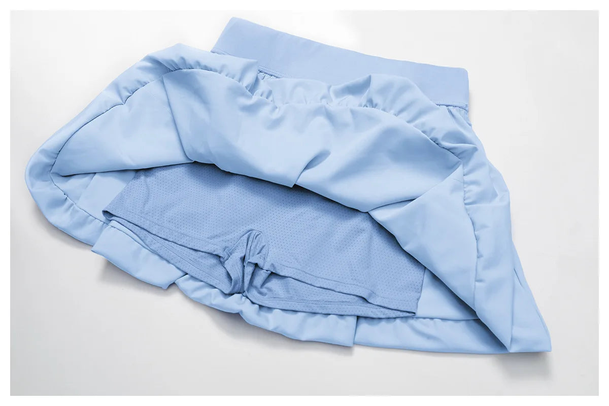 Quick Drying Tennis Short Skirt Women's Yoga Short Skirt Anti Glare Breathable Pocket Puffy Skirt Running Sports Short Skirt