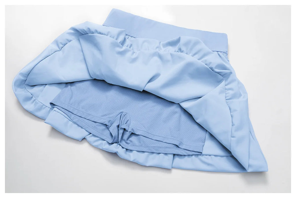 Quick Drying Tennis Short Skirt Women's Yoga Short Skirt Anti Glare Breathable Pocket Puffy Skirt Running Sports Short Skirt