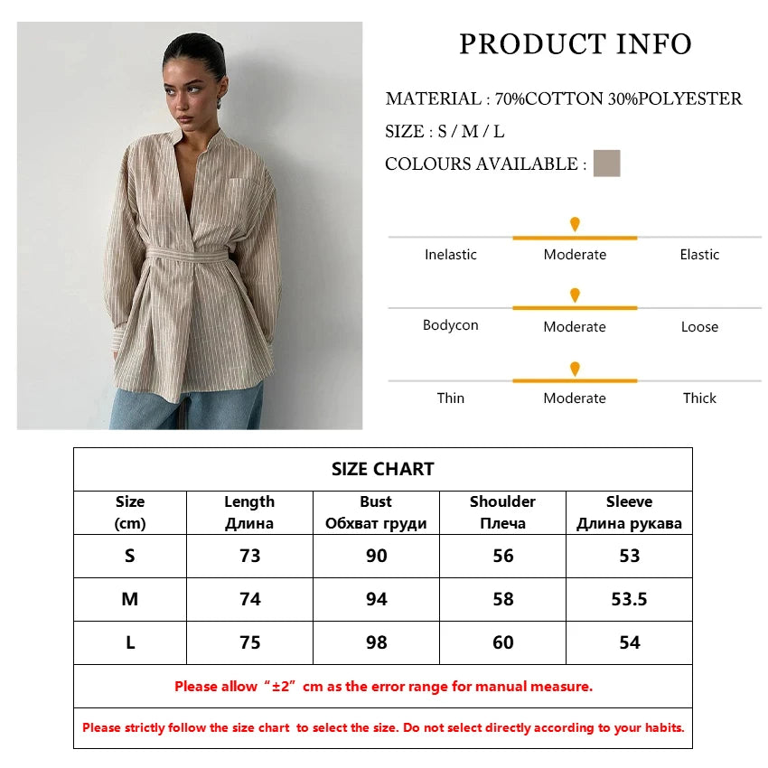 Clacive Vintage Loose Brown Stripe Women Shirts 2025 Fashion Stand Collar Long Sleeve Shirt Elegant Classic Top Female Clothing