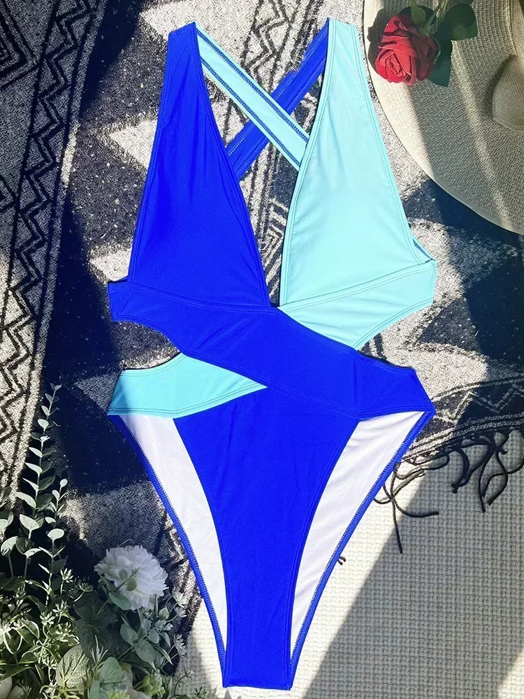 Scrunch Butt Swimsuits Deep V Neck Cross Backless One Piece Swimsuit Women Swimwear Female Monokini High Cut Bathing Suit Swim