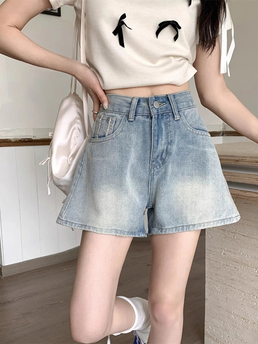 High Waist Straight Leg Jeans Women's plus Size Cover Hip Slimming Wide Leg Pants Summer orts Hot Pants Hong Kong Sle