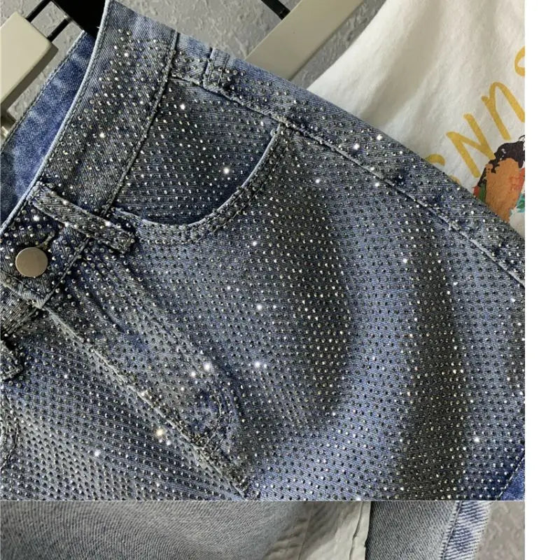 Heavy Industry Hot Drilling High-End Denim Skirt 2024 Spring And Summer New High Waist Pink Sexy A-Word Skirt