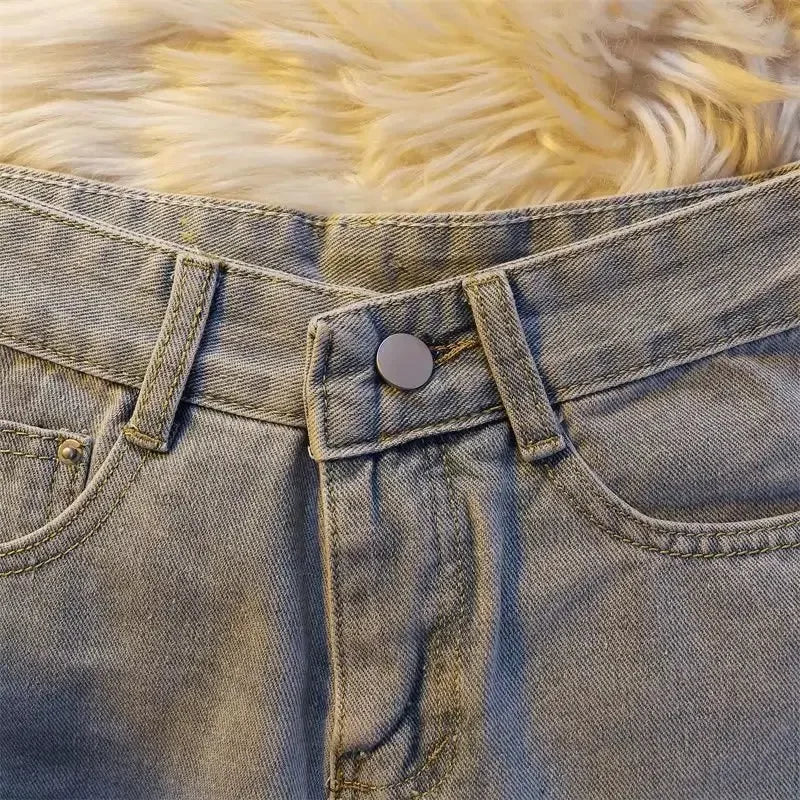 Design Sensibility Denim Cotton Shorts 2023 Summer Petite Straight-Leg Medium Length Wide Leg Casual Style Women's Trousers