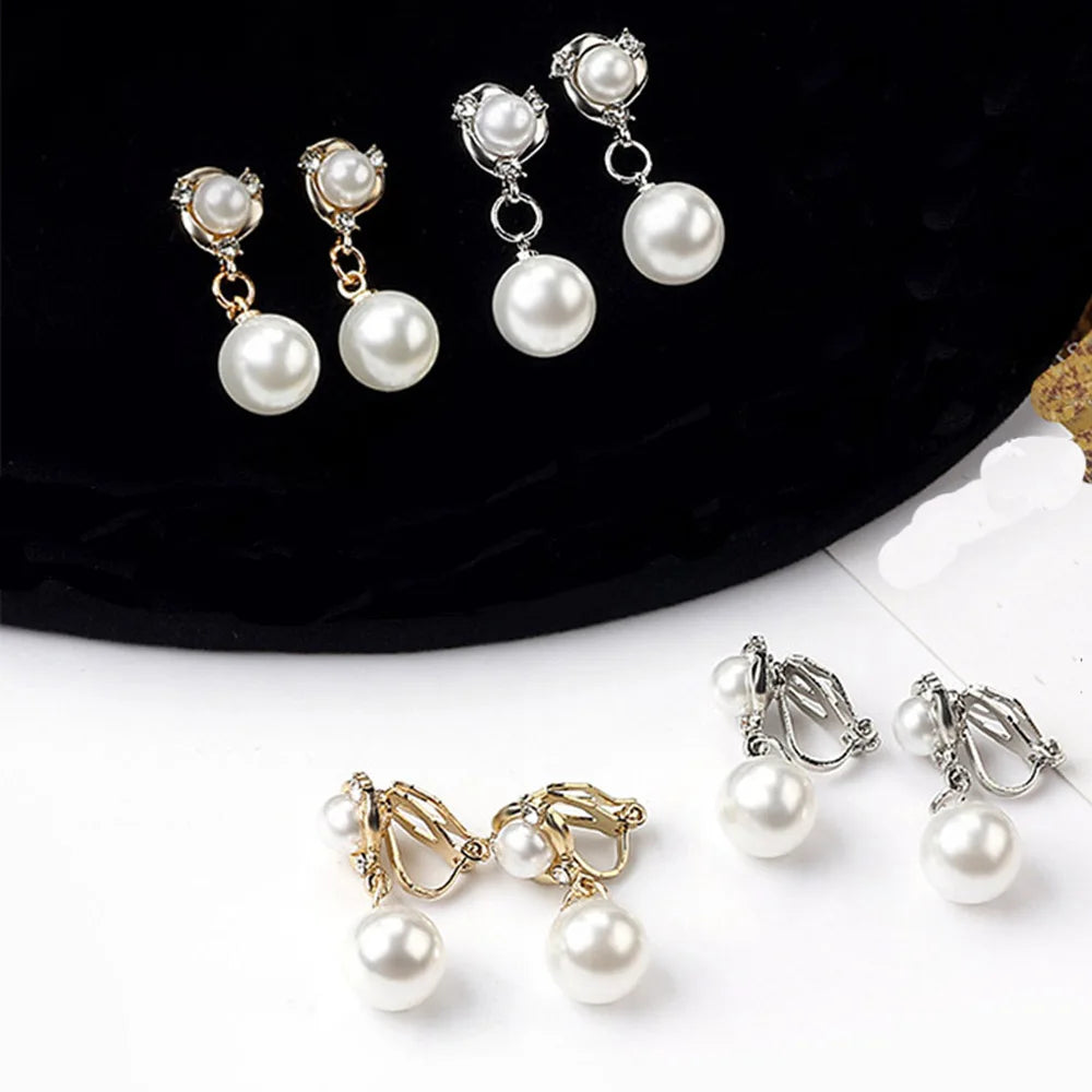 Korean Non Pierced Simulated Pearl Clip Earrings Fake Piercing Ear Jewelry Earcuffs For Women