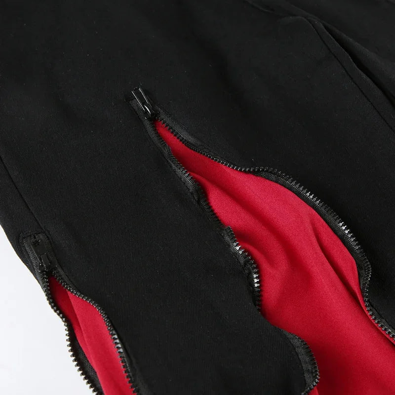 Women's Hip Hop Two-tone Patchwork Low Rise Zipper Denim Pants Baggy Wide Leg Dragging Designer Trousers High Street Jeans Pants