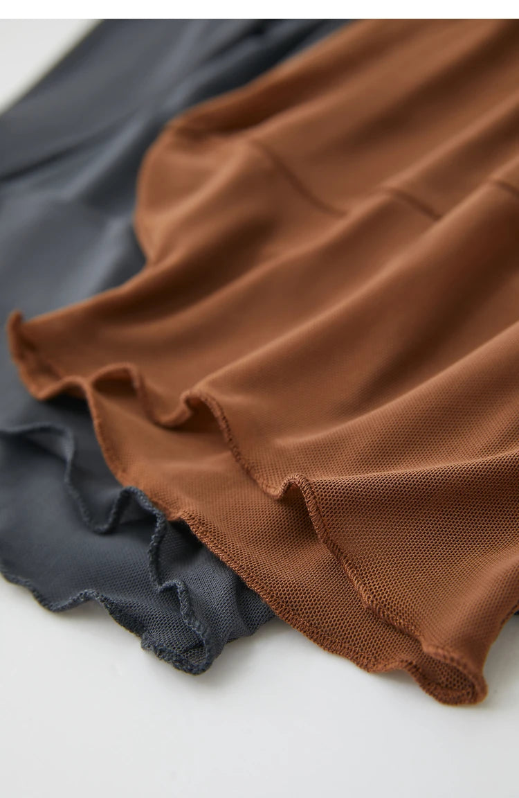 Amii Minimalism Mesh T-shirts For Women 2025 Spring New Office Lady Half-high Neck Micro Perspective Slim Retro Shirt 12423055