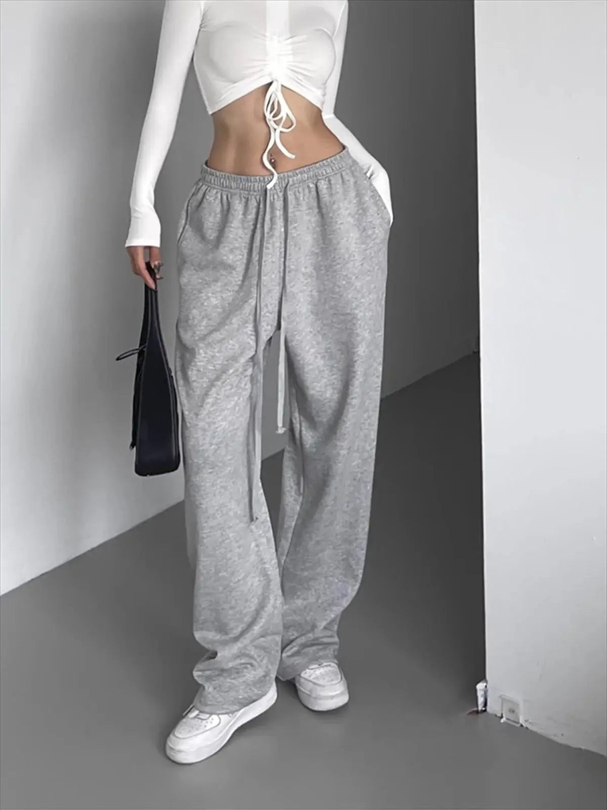 Fashion Vintage Y2K Baggy Pant Women Summer Wide Leg Elastic Waist Loose Pants Lady Solid Color Hip Hop Trousers Casual Clothing