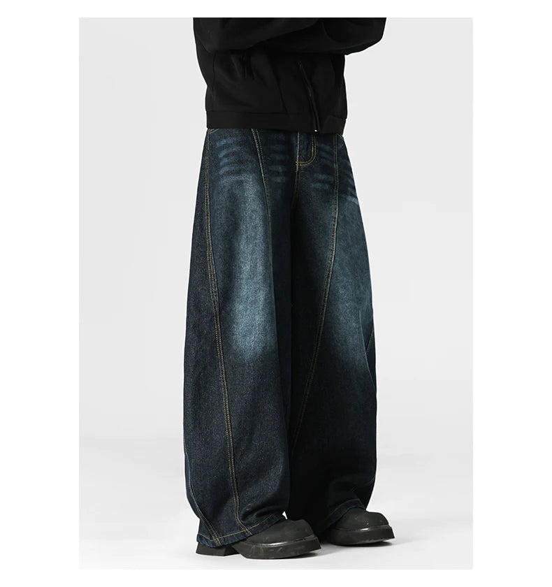 Hip Hop American Sle Wide Leg Men's Jeans Loose Fit Autumn Winter Trendy Vintage Waed Floor-Length Trousers