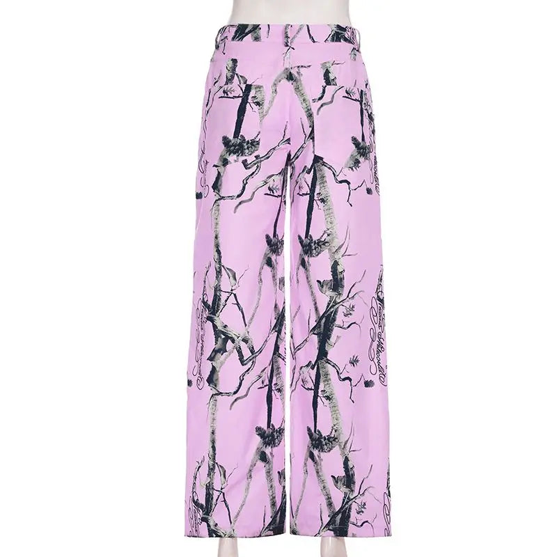 Gothic Women High Street Jeans Y2K Clothing Harajuku Hip-hop Street Retro Pink Loose Jeans High Waist Slim Fit Wide Leg Pants