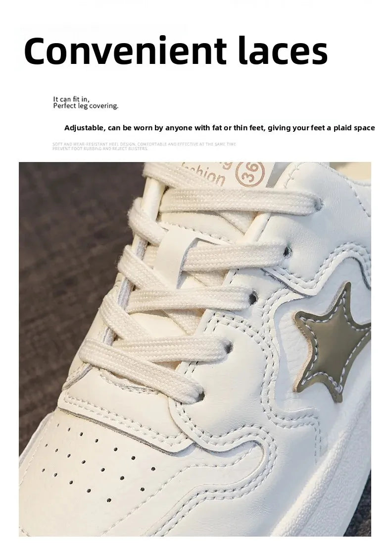Women's Star Design Thick Bottom Sneakers Soft Sole Student Low Top Shoes Breathable Polyurethane Upgraded Spring 2025