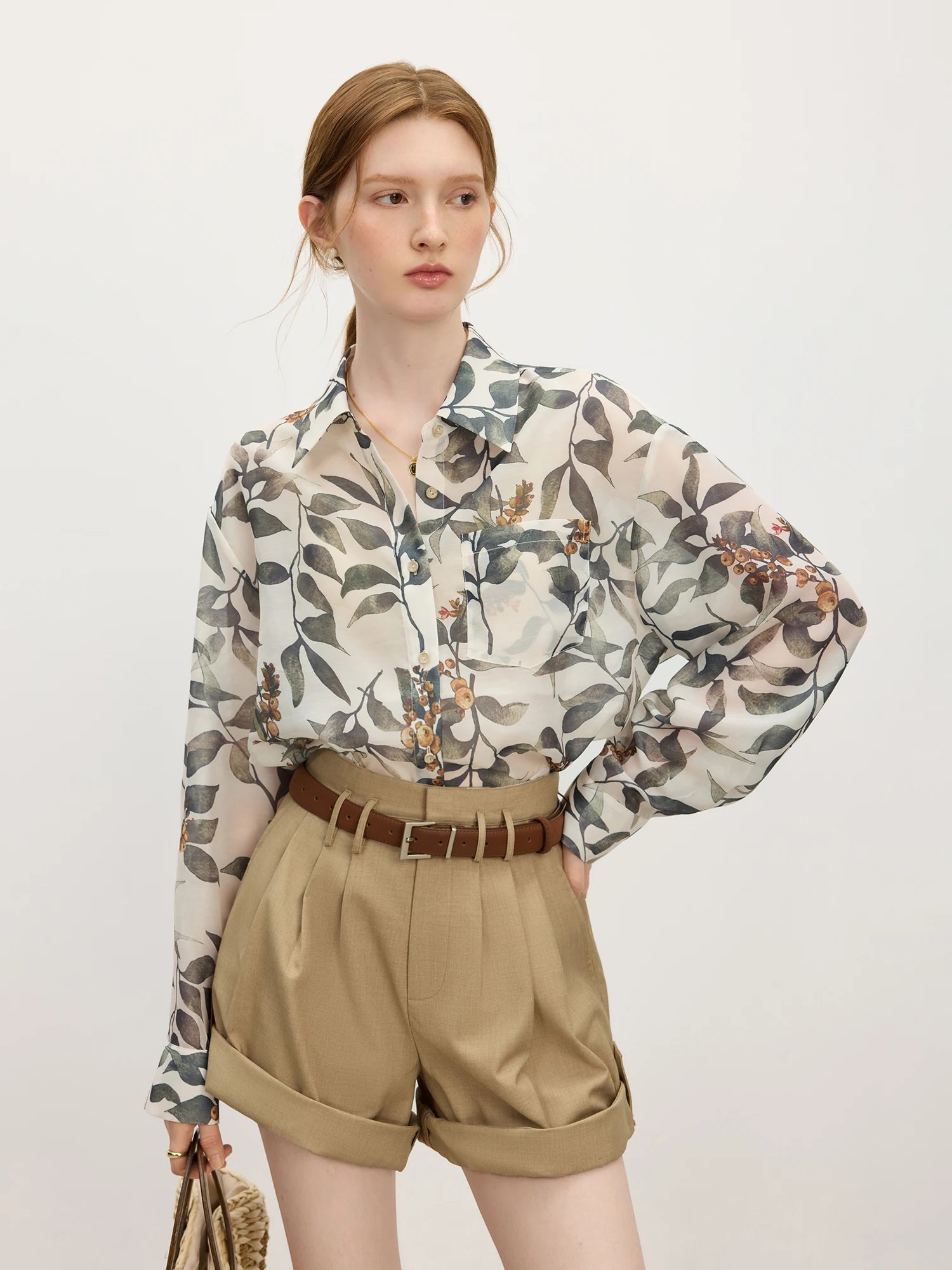 FSLE Holiday Style Plant Print Loose Shirt For Women Summer 2025 New Arrival Temperament Commuter Chic Shirt 25FS12848