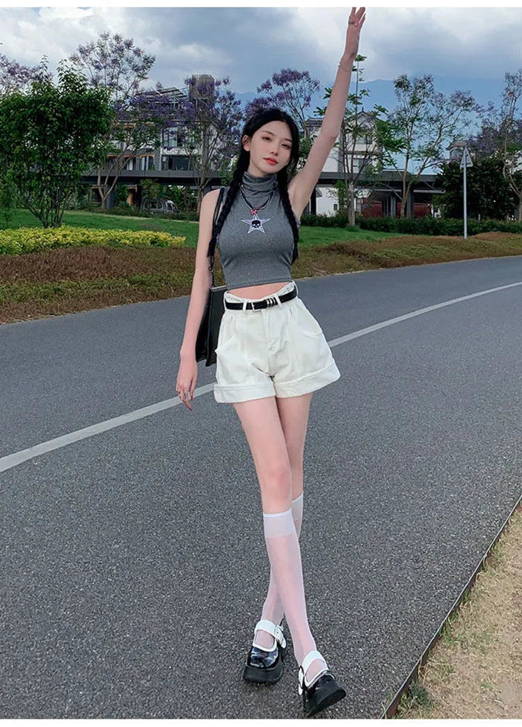 Women's Wine Red Denim Shorts High Waist Wide Shorts Harajuku Streetwear Korean Style Y2k Casual Blue A Line Jean Shorts Summer
