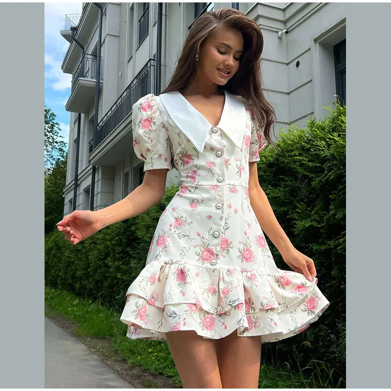 Chic Flower Print A-line Maxi Dress Women Elegant High Waist Strapless Backless Slim Vestidos 2025 Lady Summer Vacation Robes