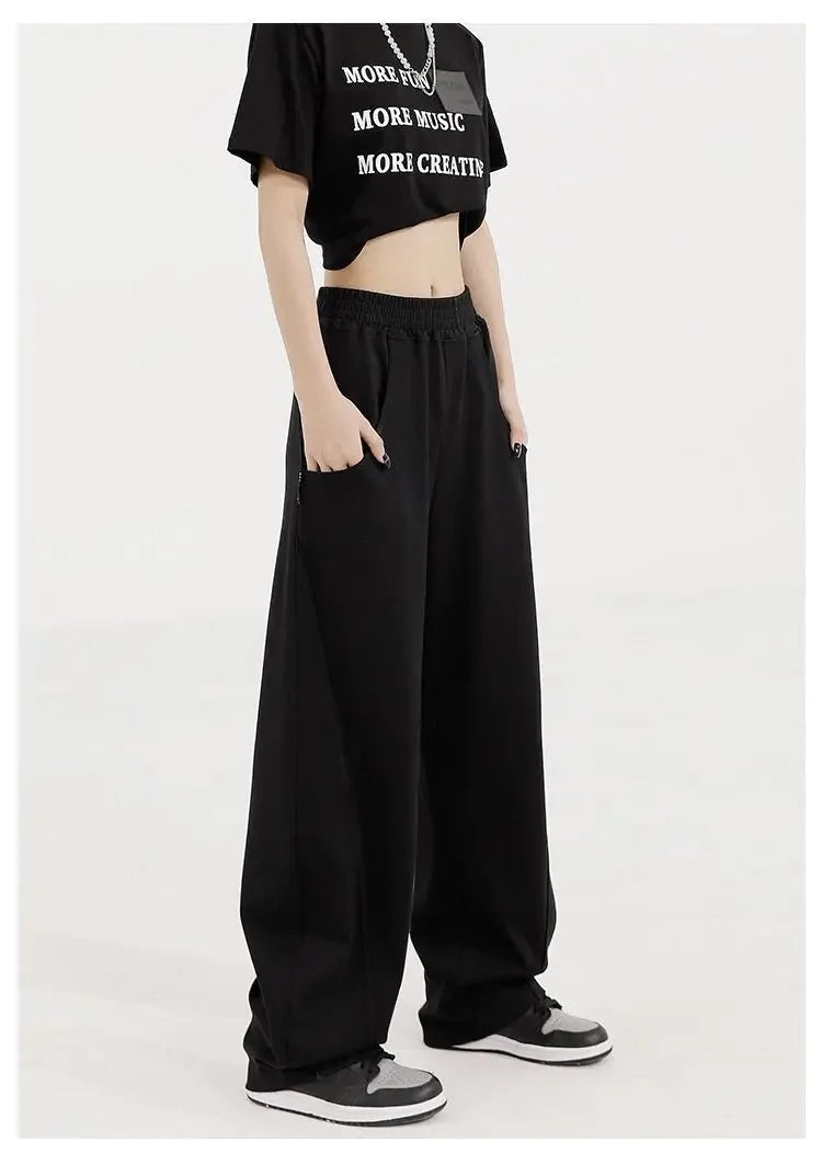 Autumn New Style Light Tawny Women's Sports Pants Loose Sweatpants Banana Shape Hiphop Elastic Waist Wide Leg Trousers