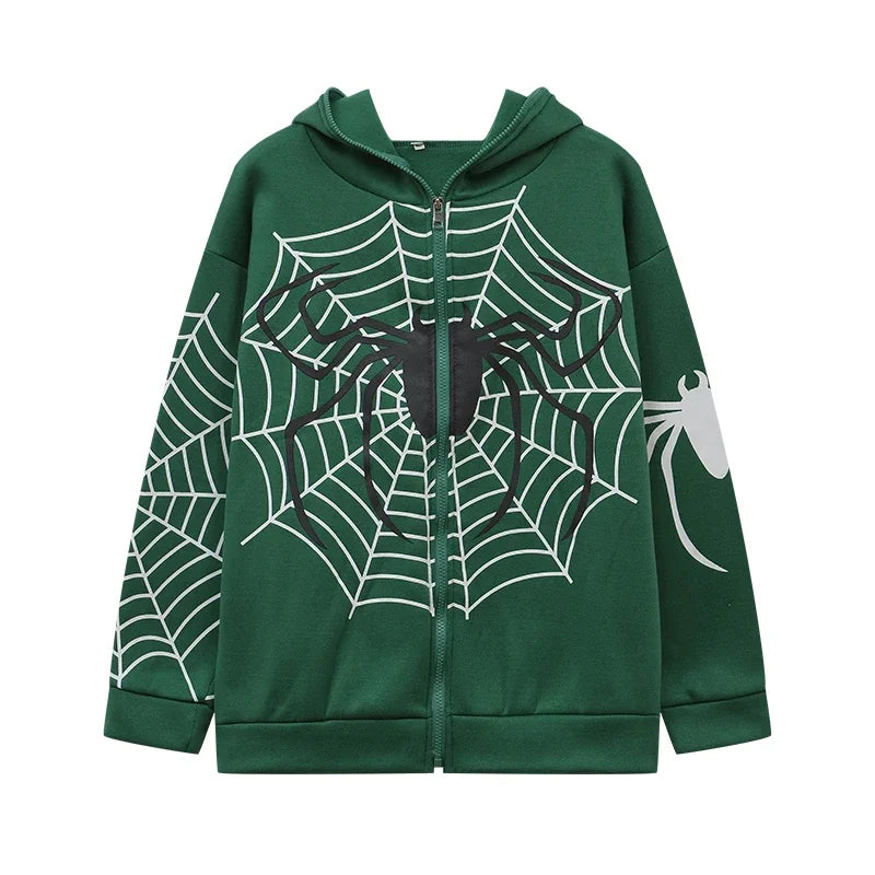 2024 Cross Border Spider Web Zipper Sweater Women's Casual Trendy Hoodie Spring and Autumn Fleece American Coat