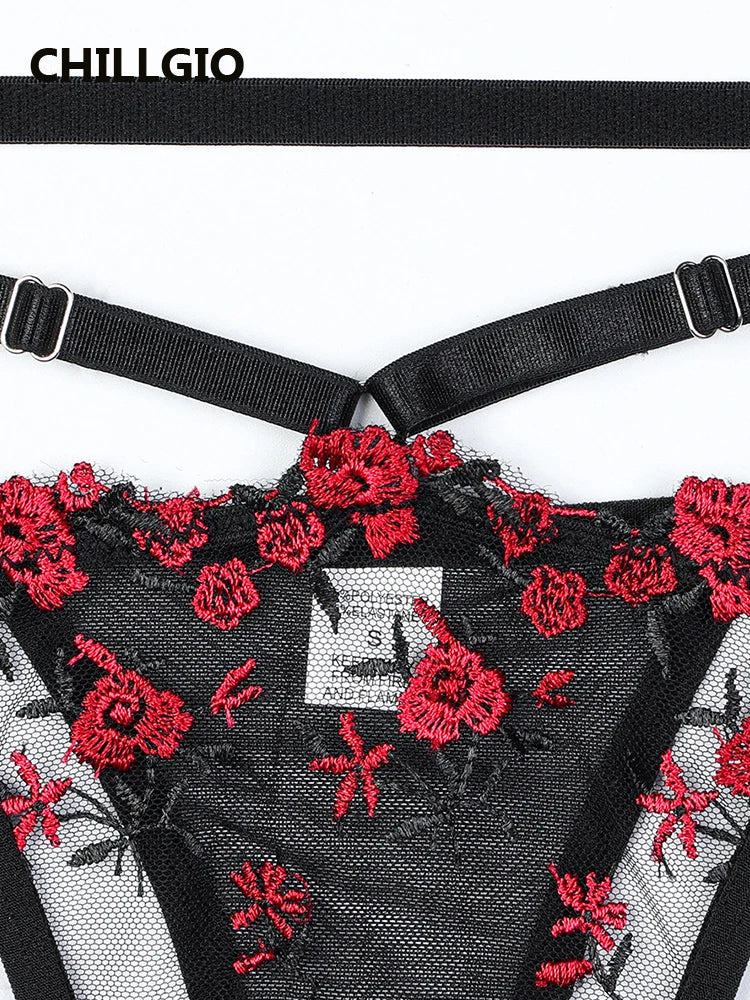 CHILLGIO Women Lingeries Sexy Hot Embroidery Bra Set Chic and Elegant Women's Ethical Underwear Bodycon Bras Panty Stockings Set