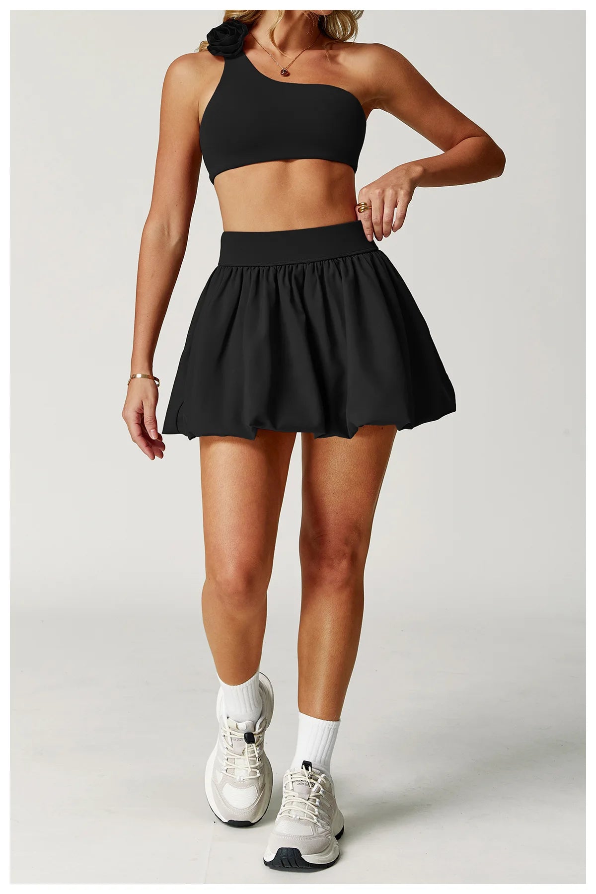 Quick Drying Tennis Short Skirt Women's Yoga Short Skirt Anti Glare Breathable Pocket Puffy Skirt Running Sports Short Skirt