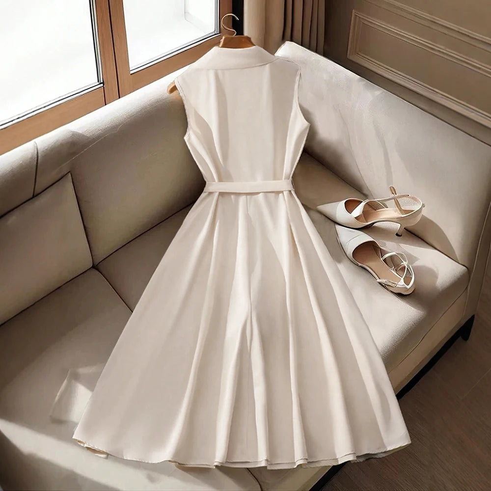 Mia Muse Dresses Summer French Elegant Flounce Streetwear Long Sleeve Shirt Collar A-Line Midi Vacation Dresses For Women